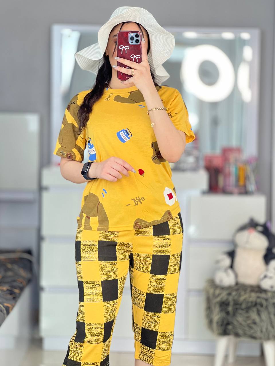 تیشرت شلوارک زرد چهارخونه ۲۸۳۰۷